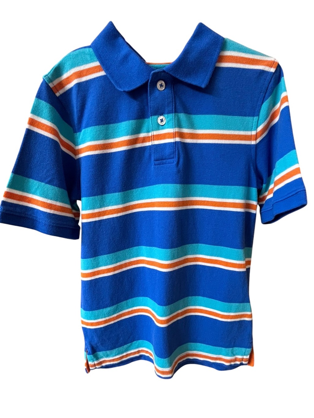 Boys Size 7X Blue Aqua Orange Striped Polo Shirt Preppy EUC